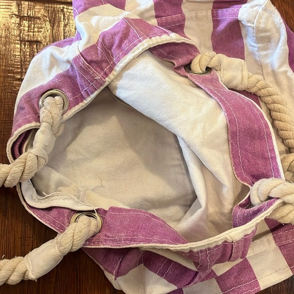 Striped Canvas Tote Bag with Rope Handles from Portland, Maine. - Picture 5 of 8
